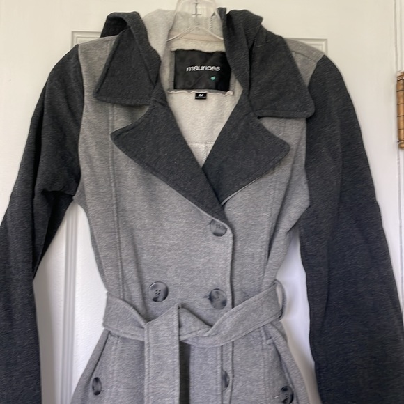 Maurices trench coat grey medium like new hood pockets buttons casual to dressy - Picture 6 of 16